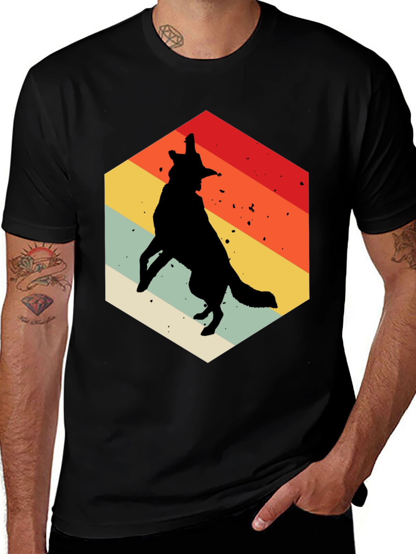 Retro Wolf Graphic Tee - Mens Black T-Shirt