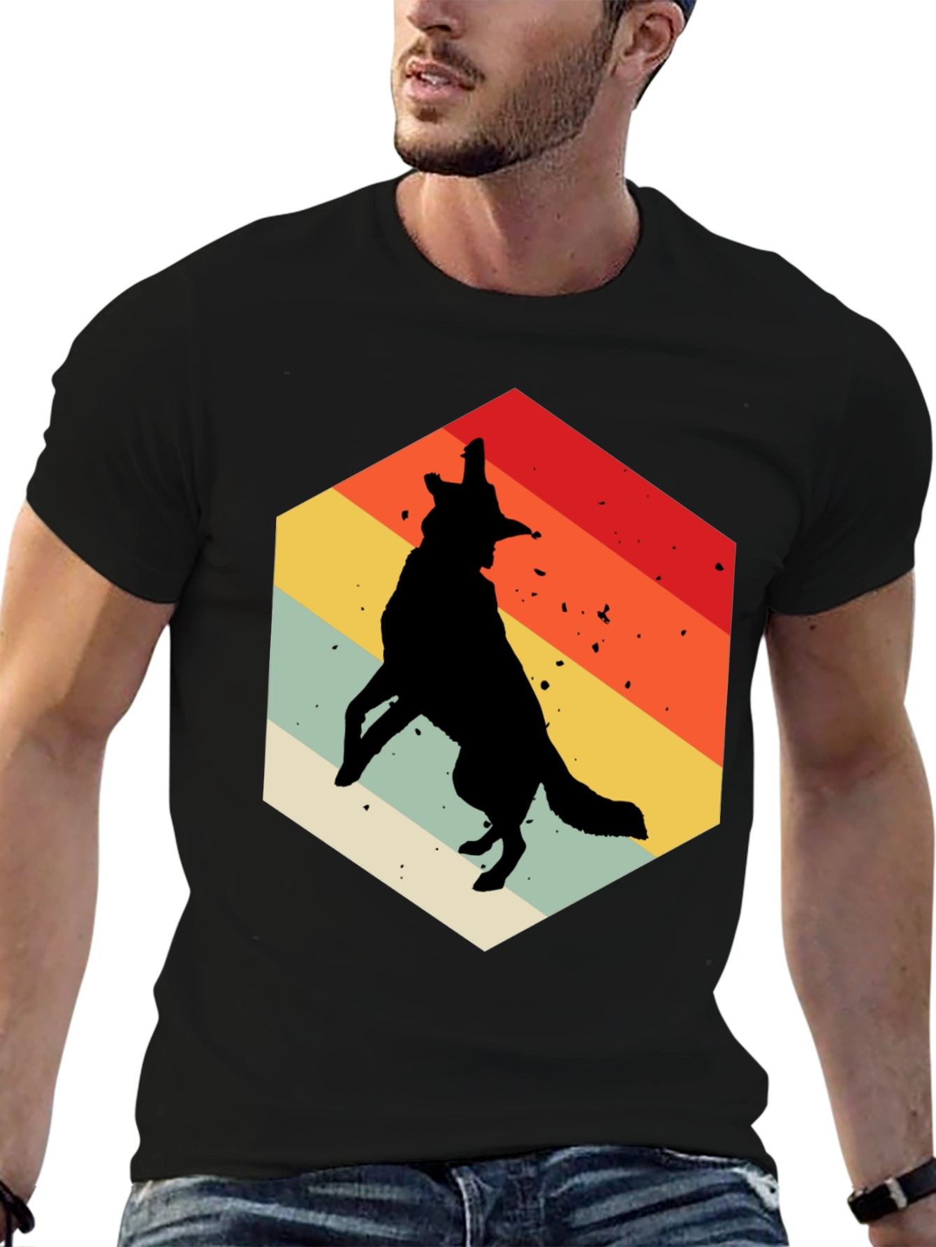 Retro Wolf Graphic Tee - Mens Black T-Shirt