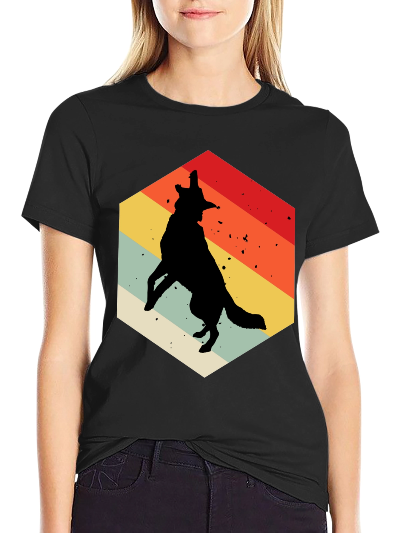 Retro Wolf Graphic Tee - Mens Black T-Shirt