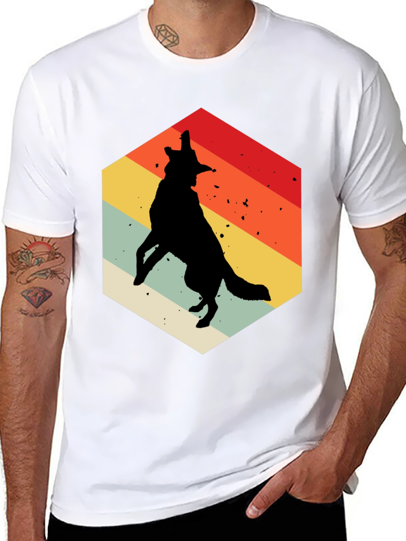 Retro Wolf Graphic Tee - Mens Black T-Shirt