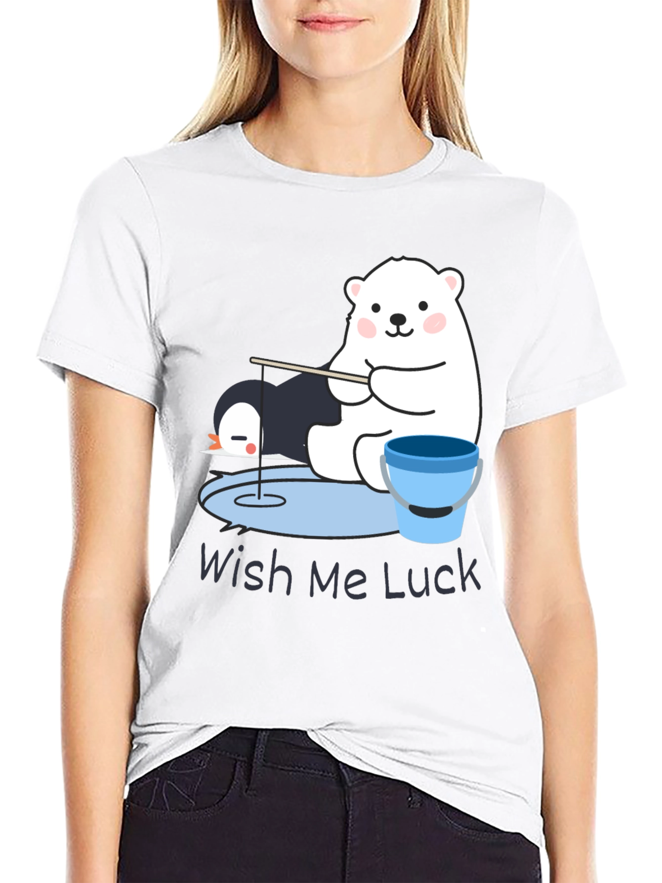 Wish Me Luck Polar Bear Fishing Graphic Tee