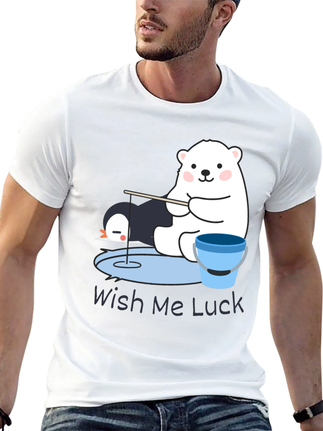 Wish Me Luck Polar Bear Fishing Graphic Tee