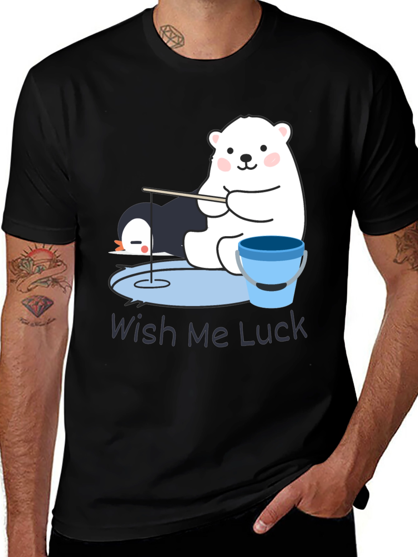 Wish Me Luck Polar Bear Fishing Graphic Tee