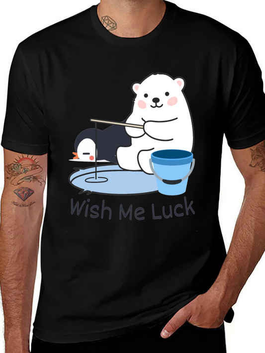 Wish Me Luck Polar Bear Fishing Graphic Tee