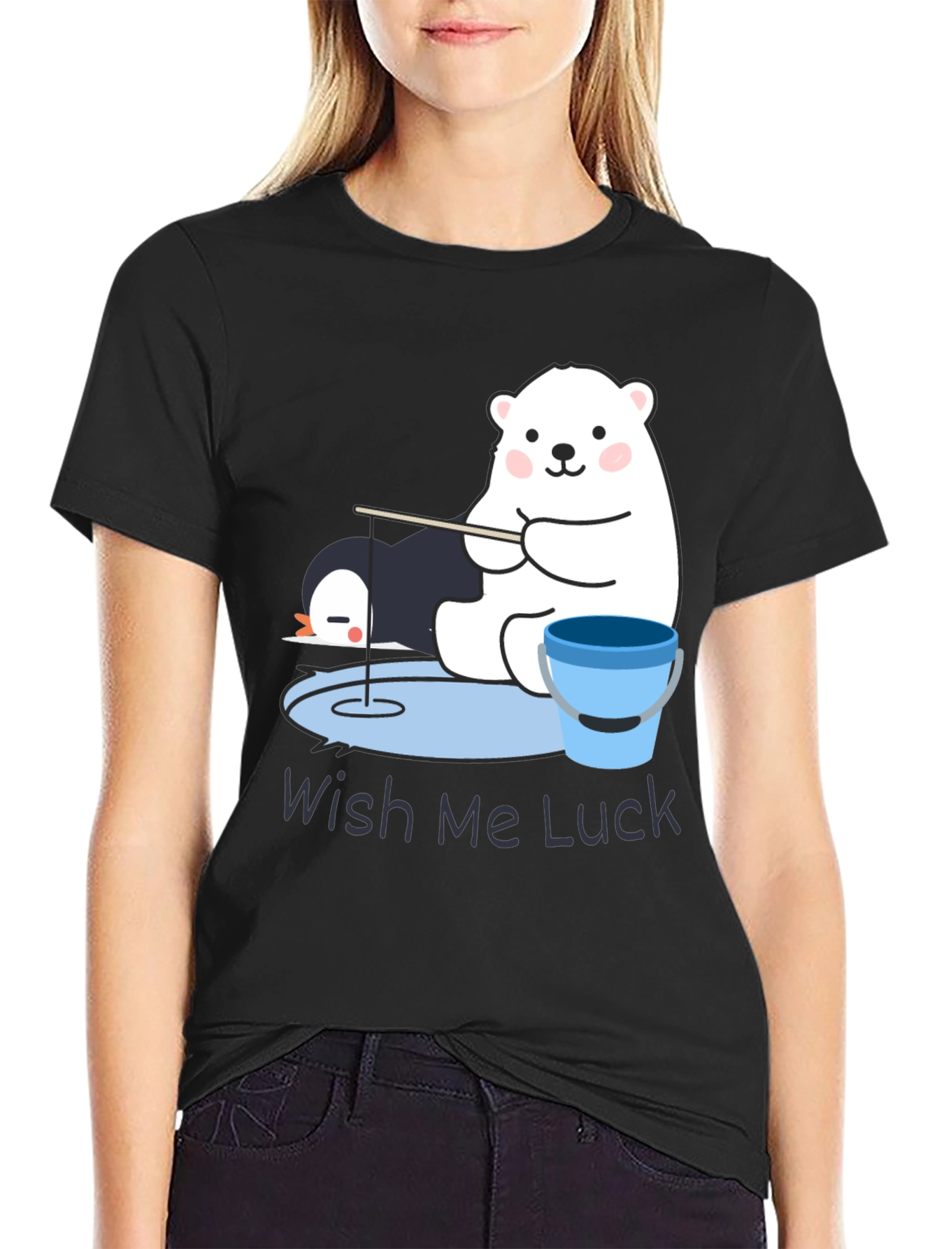 Wish Me Luck Polar Bear Fishing Graphic Tee