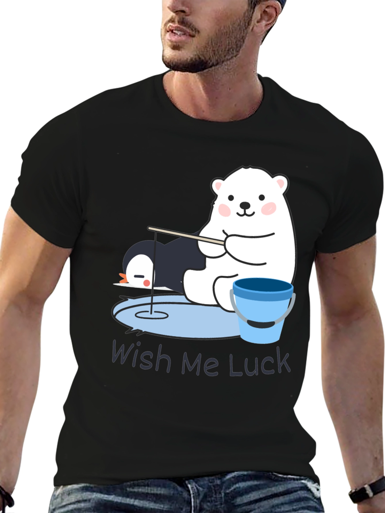 Wish Me Luck Polar Bear Fishing Graphic Tee