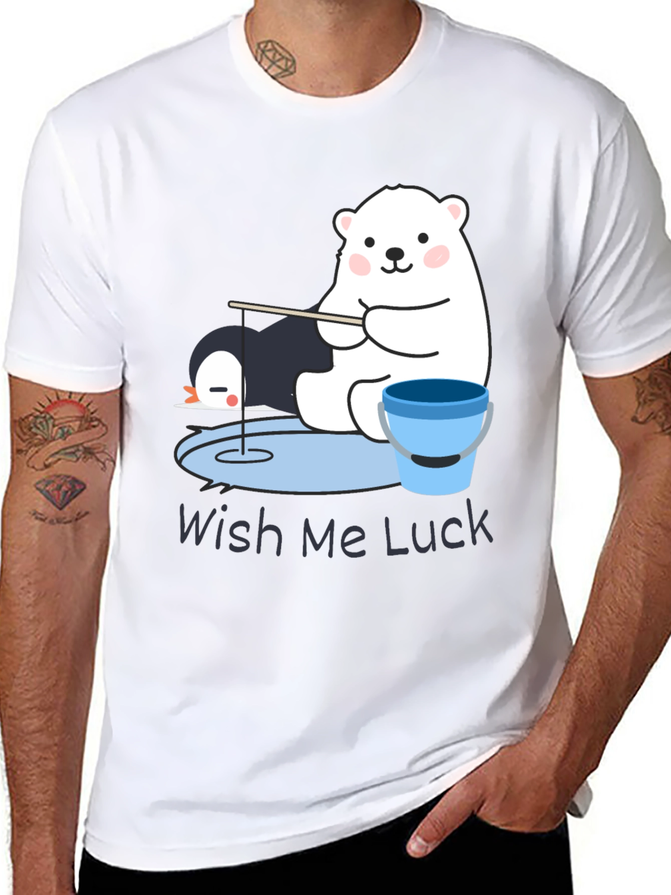Wish Me Luck Polar Bear Fishing Graphic Tee