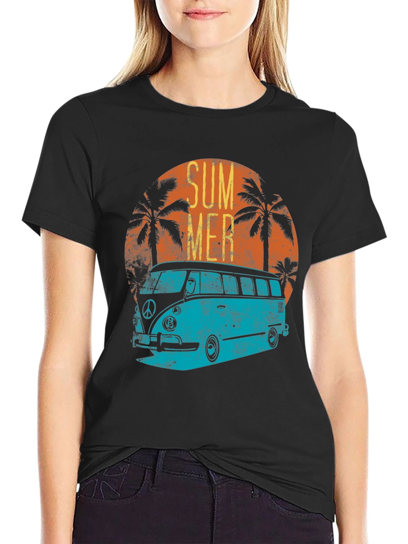 Retro Summer Van T-Shirt - Black