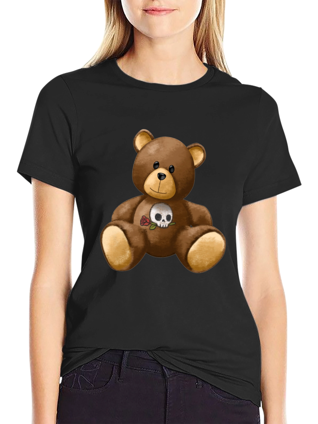 Teddy Bear Skull Rose Graphic Tee