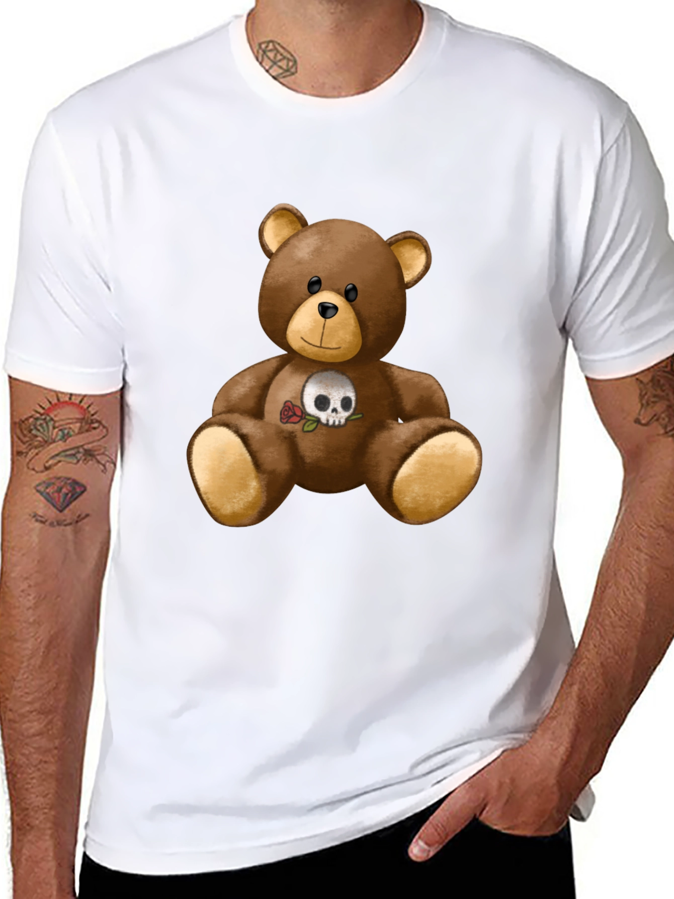 Teddy Bear Skull Rose Graphic Tee