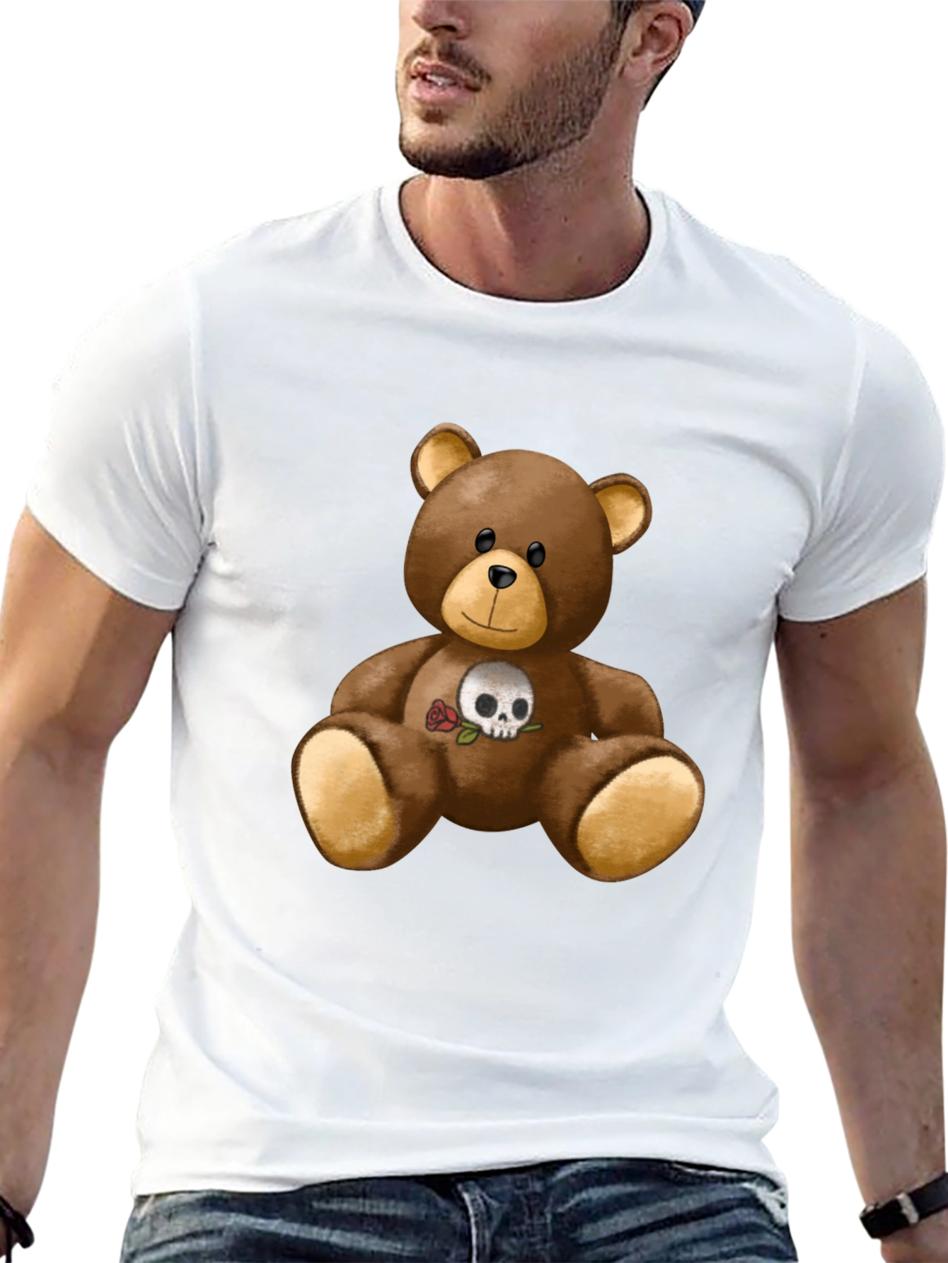 Teddy Bear Skull Rose Graphic Tee