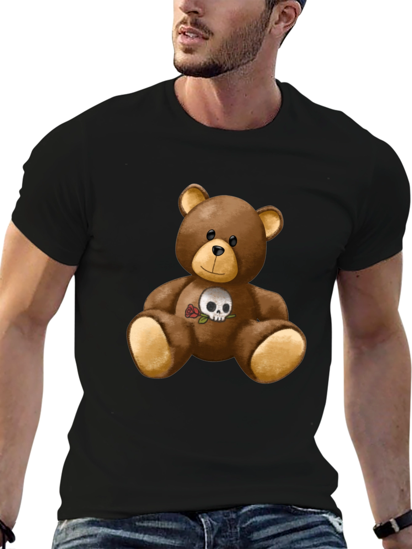 Teddy Bear Skull Rose Graphic Tee