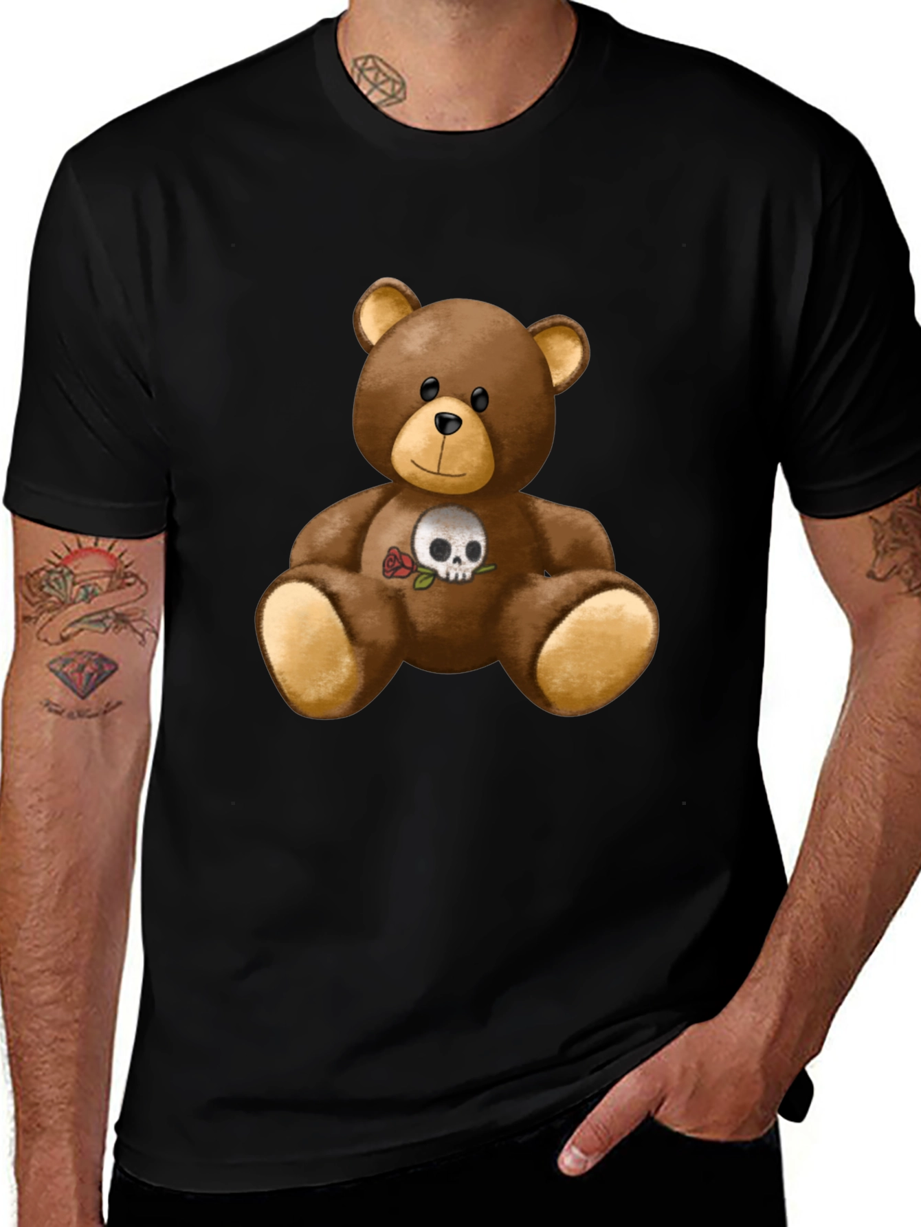 Teddy Bear Skull Rose Graphic Tee