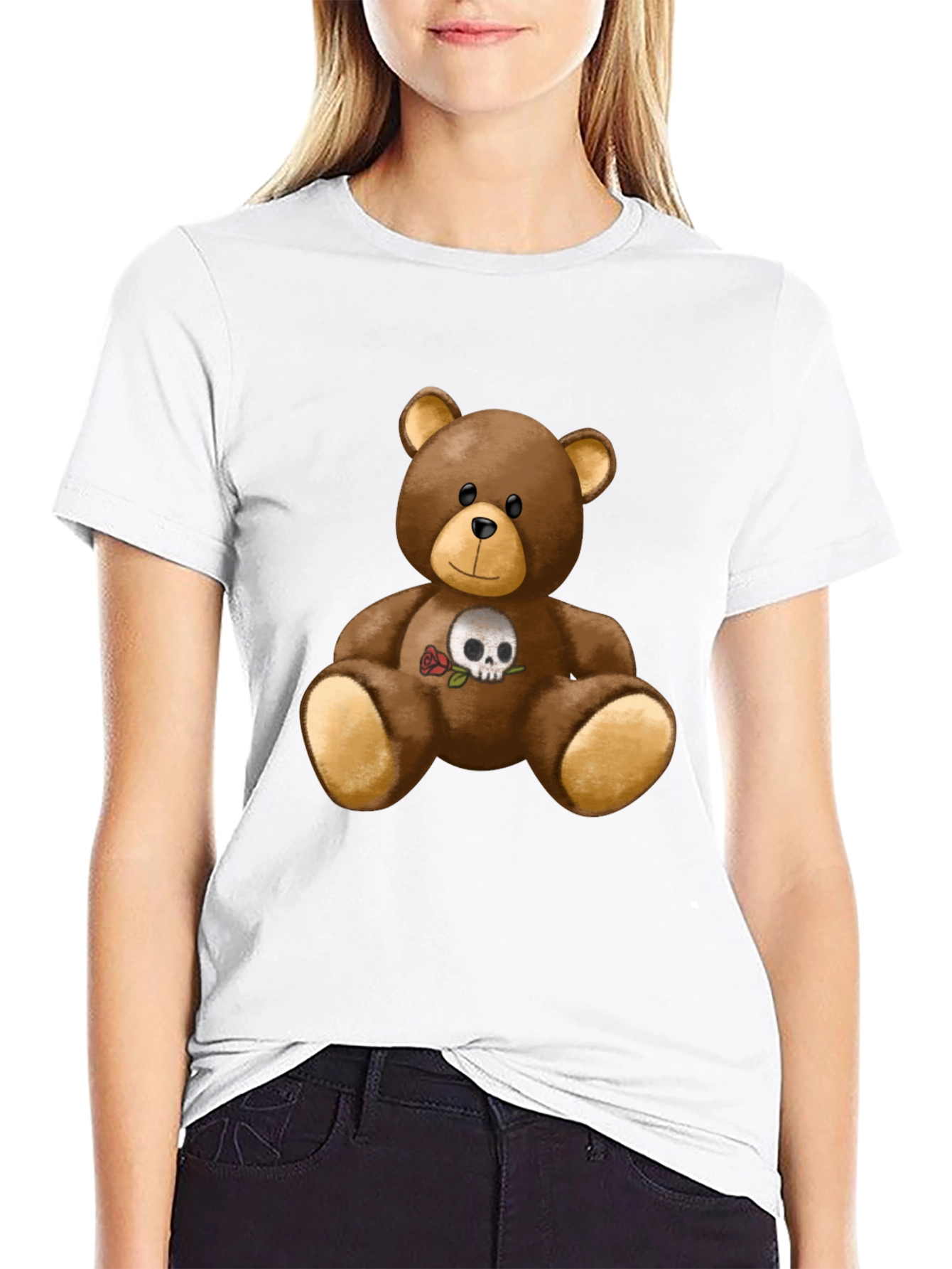 Teddy Bear Skull Rose Graphic Tee
