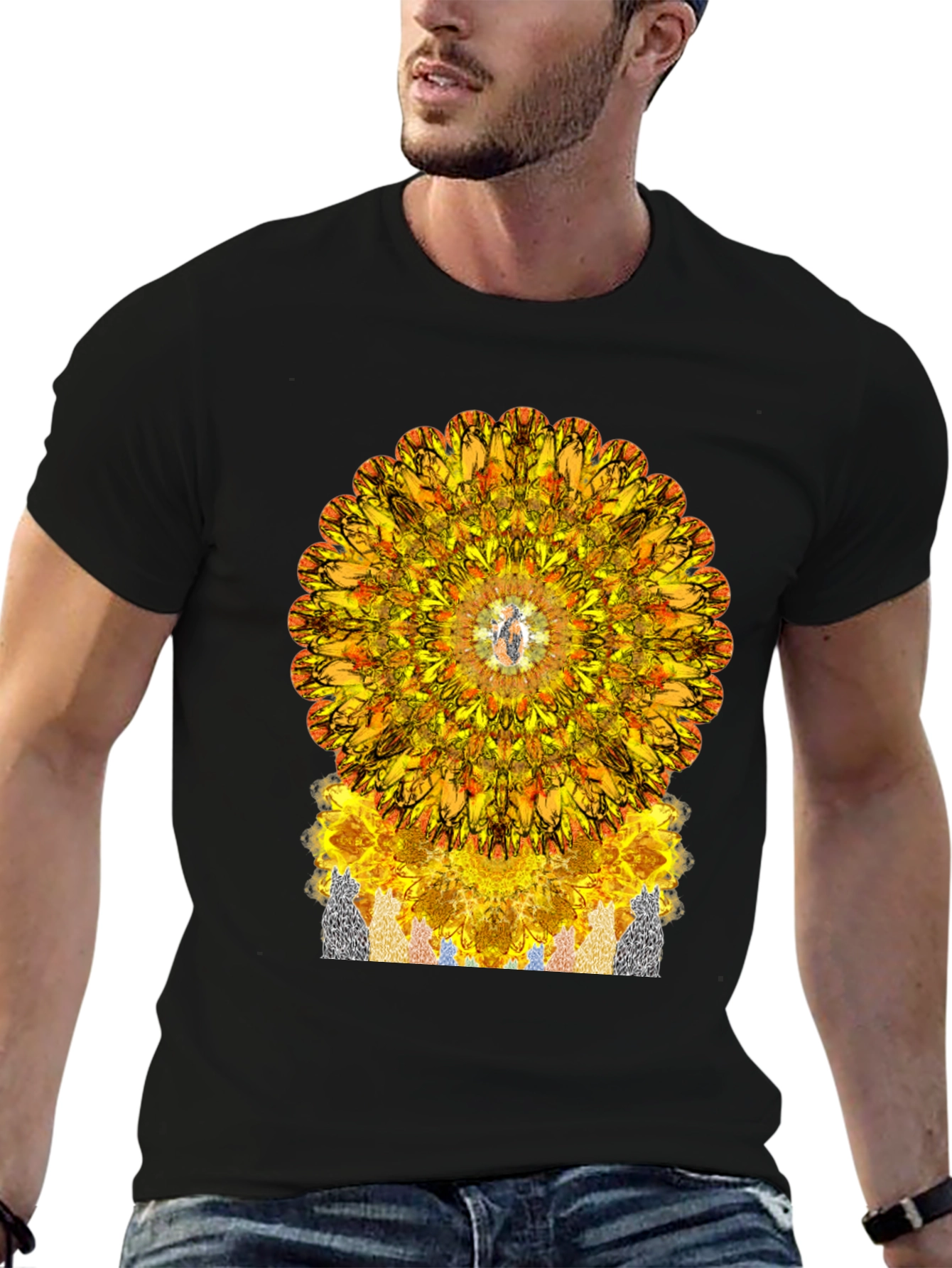 Vibrant Mandala Graphic Tee - Stylish Black T-Shirt