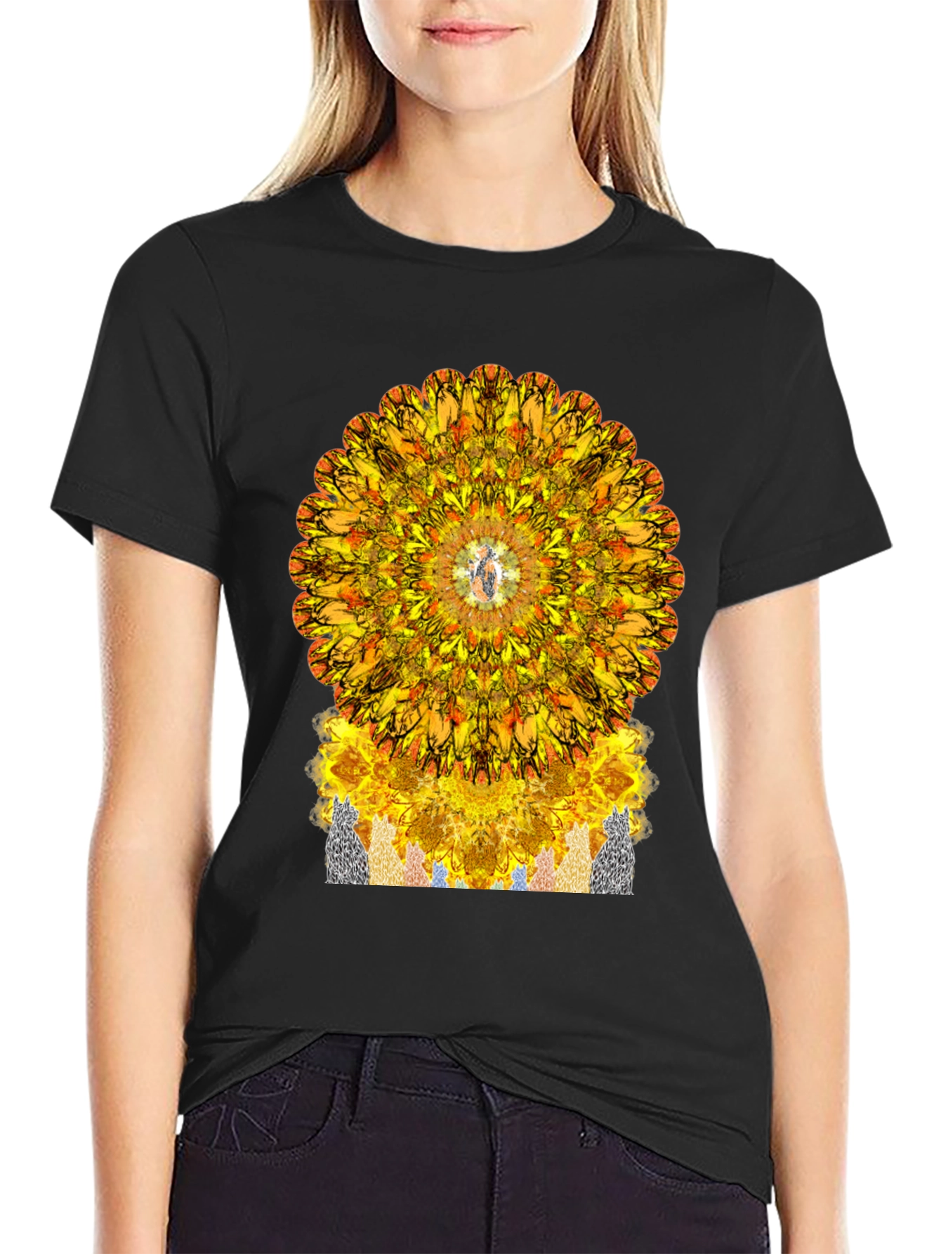 Vibrant Mandala Graphic Tee - Stylish Black T-Shirt