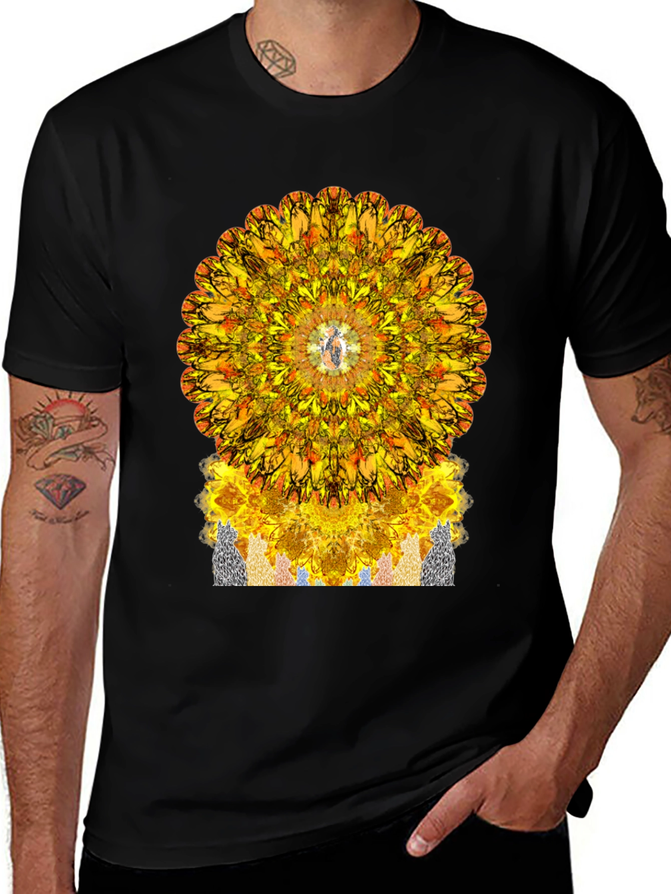 Vibrant Mandala Graphic Tee - Stylish Black T-Shirt