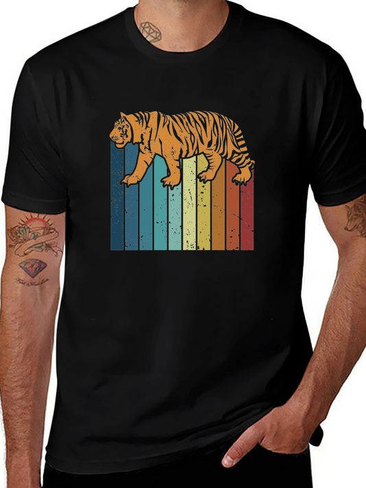 Retro Tiger Graphic Tee - Vintage Striped Design