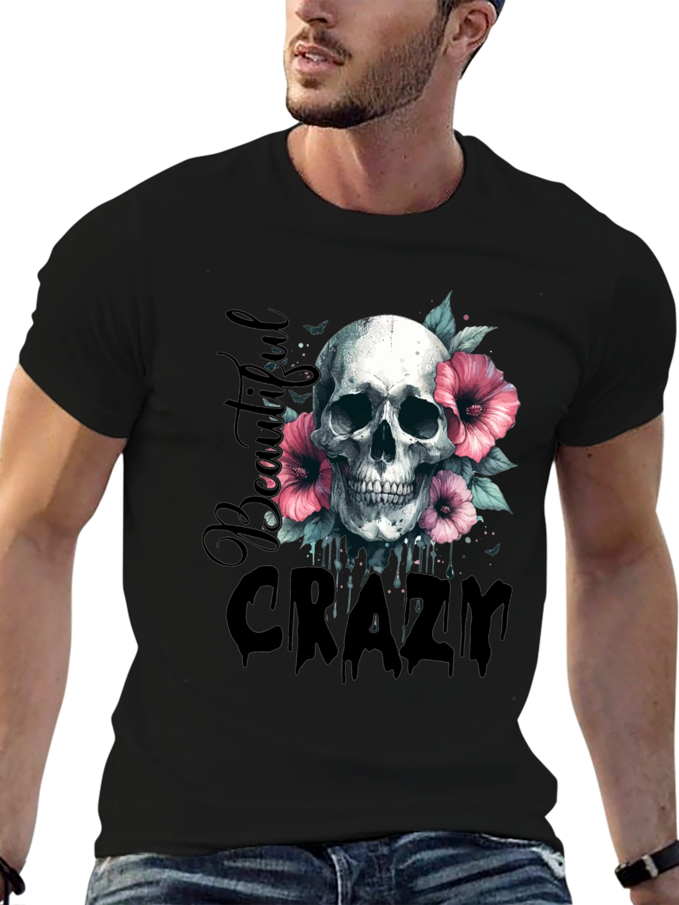 Skull & Flowers Graphic Tee - Beautiful Crazy Design