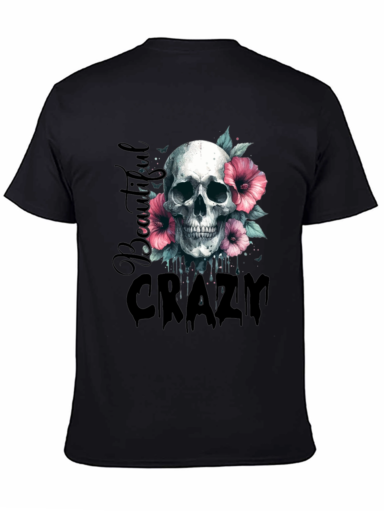 Skull & Flowers Graphic Tee - Beautiful Crazy Design