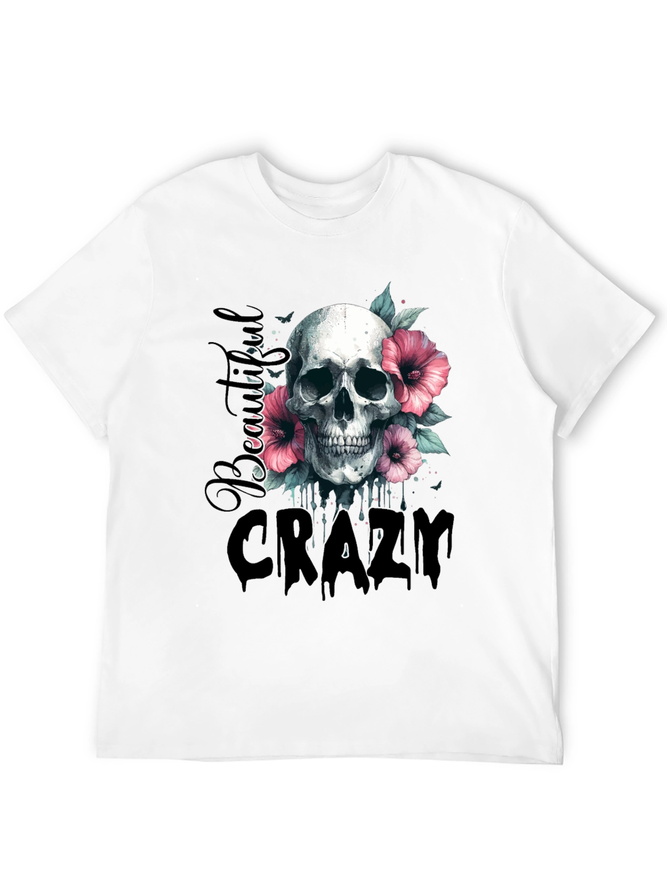 Skull & Flowers Graphic Tee - Beautiful Crazy Design