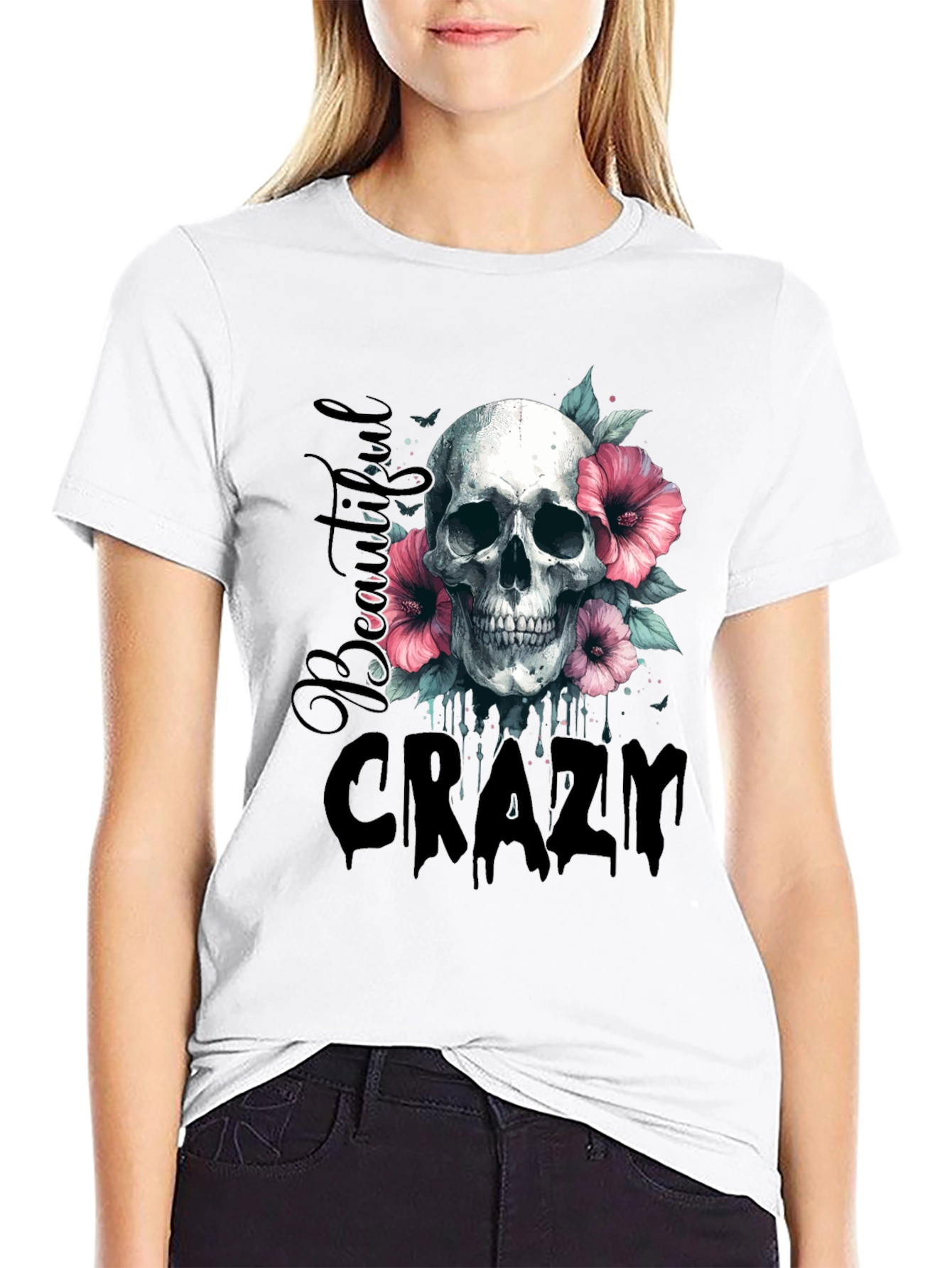Skull & Flowers Graphic Tee - Beautiful Crazy Design