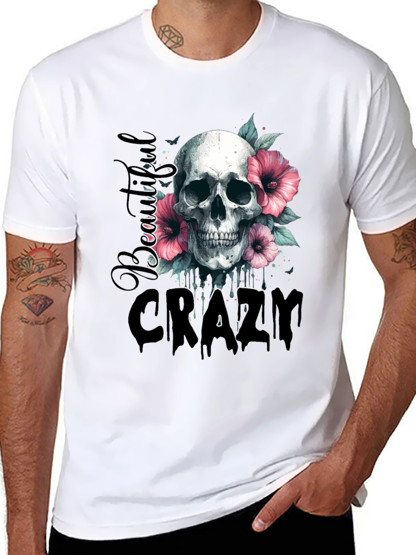 Skull & Flowers Graphic Tee - Beautiful Crazy Design