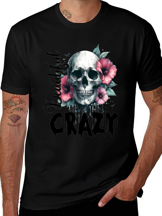 Skull & Flowers Graphic Tee - Beautiful Crazy Design