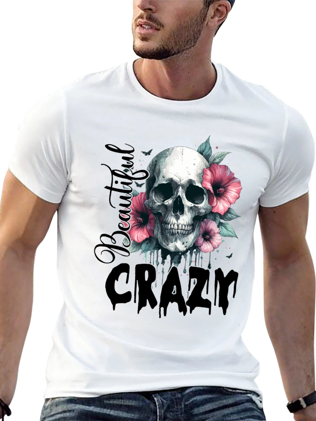Skull & Flowers Graphic Tee - Beautiful Crazy Design
