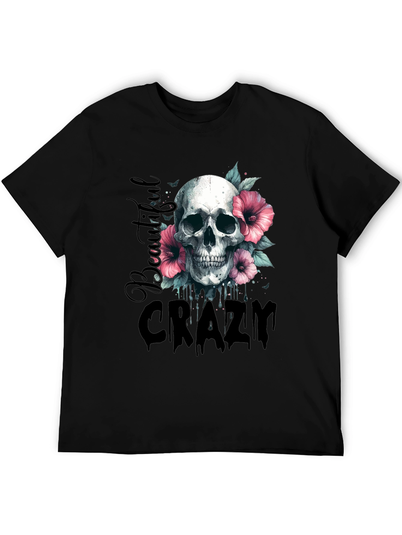 Skull & Flowers Graphic Tee - Beautiful Crazy Design