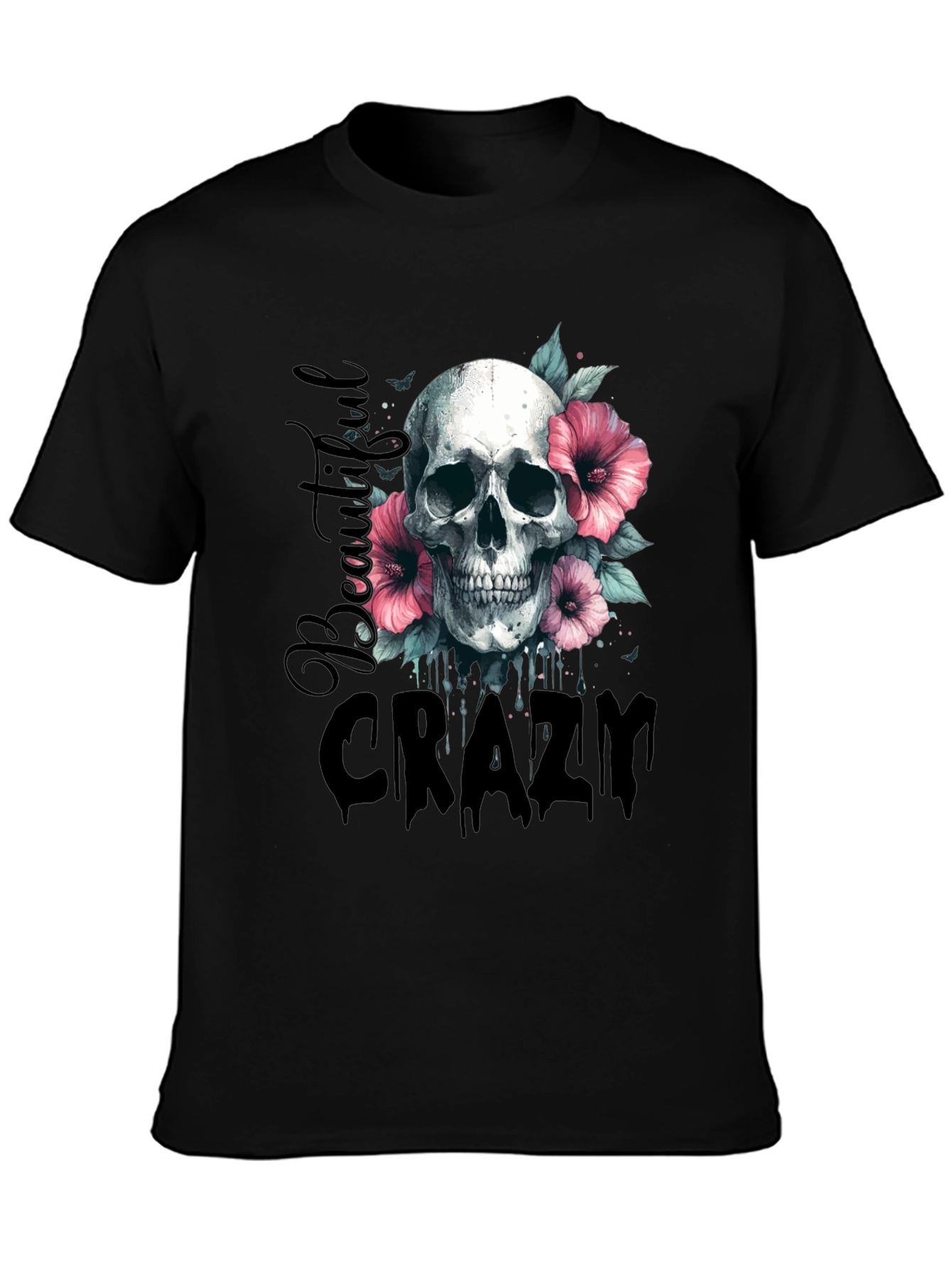 Skull & Flowers Graphic Tee - Beautiful Crazy Design