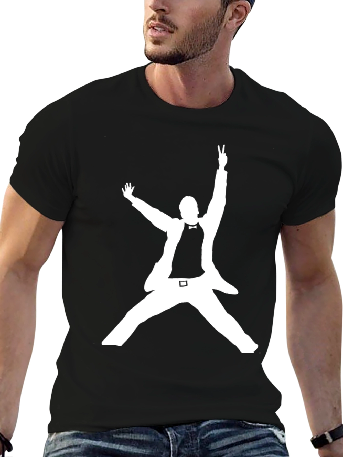 Black T-Shirt with White Silhouette Design