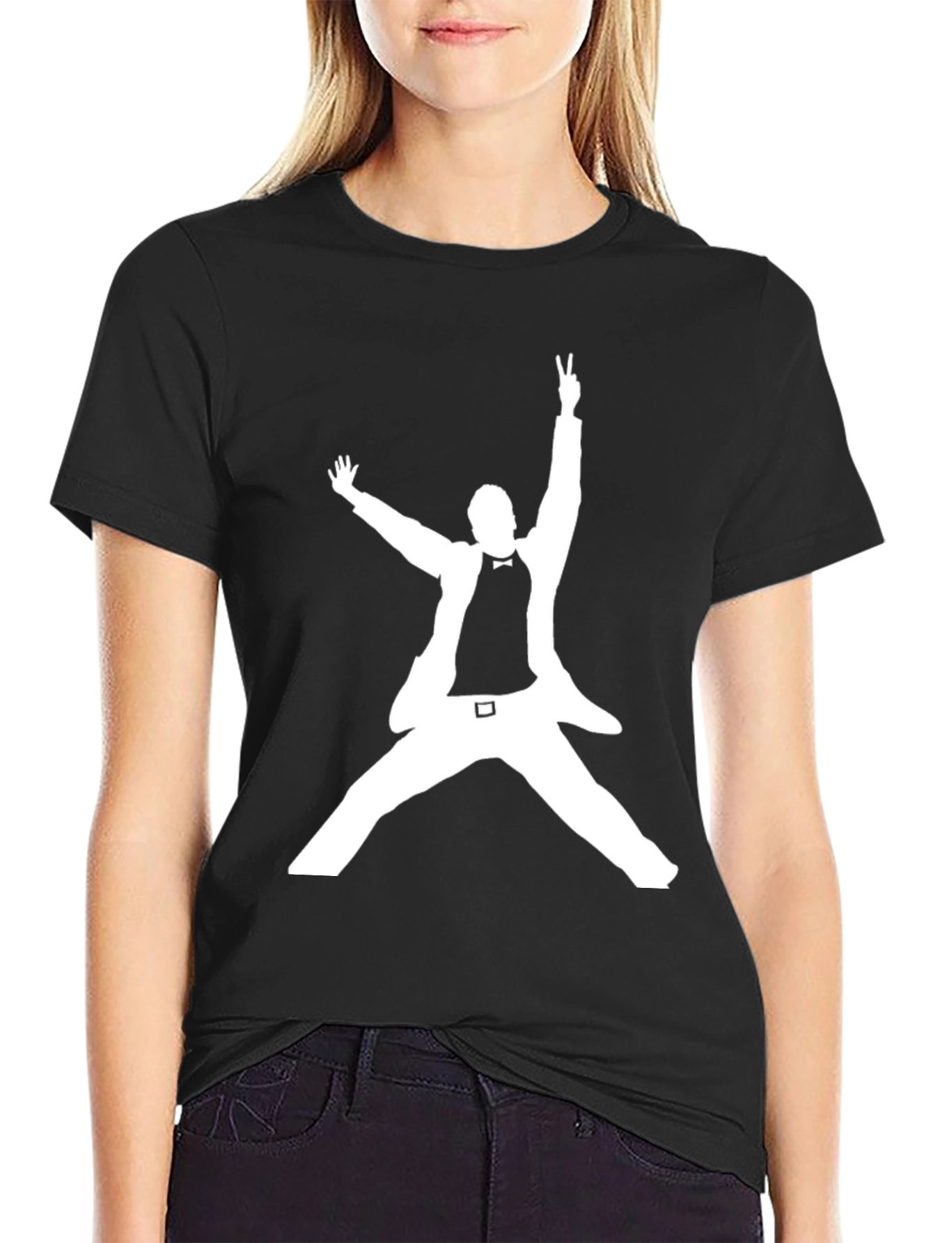 Black T-Shirt with White Silhouette Design