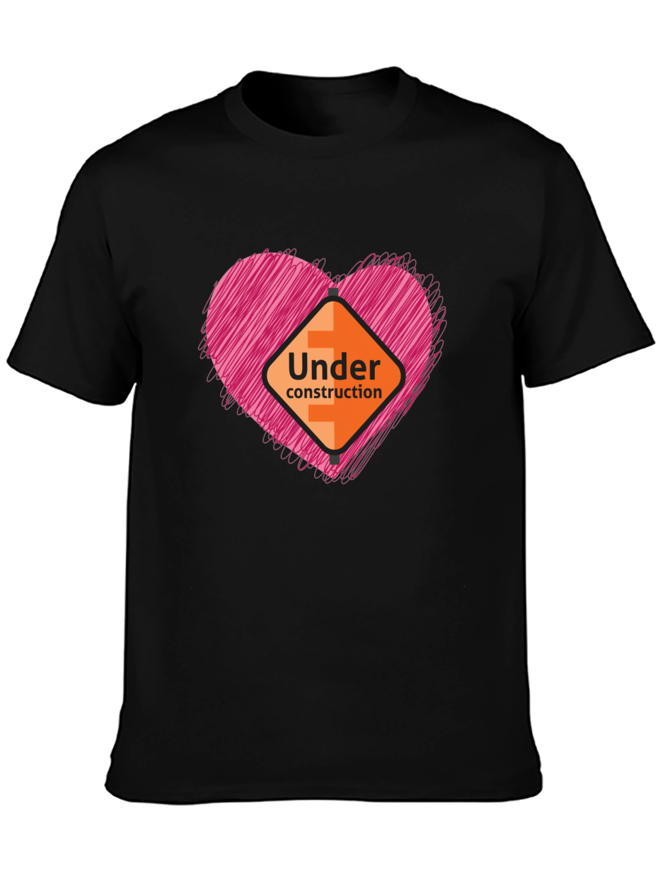 Under Construction Heart Graphic Tee - Soft Black Shirt