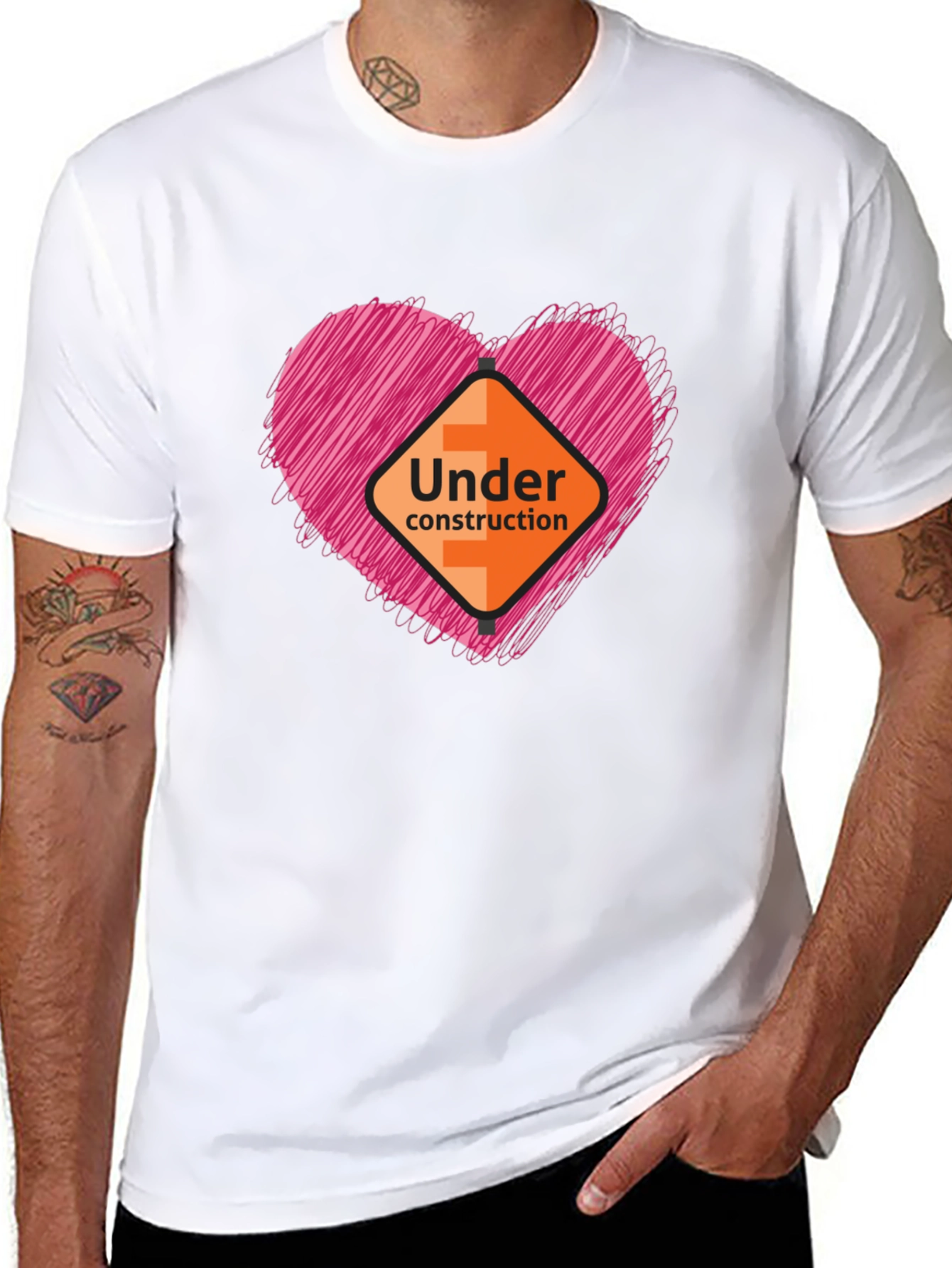 Under Construction Heart Graphic Tee - Soft Black Shirt