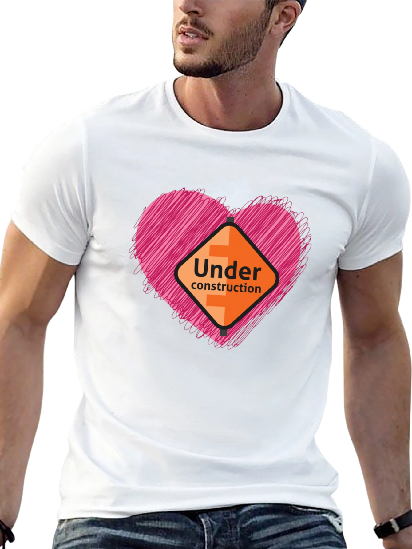 Under Construction Heart Graphic Tee - Soft Black Shirt