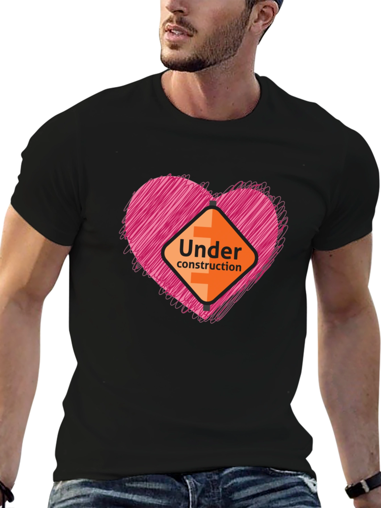 Under Construction Heart Graphic Tee - Soft Black Shirt