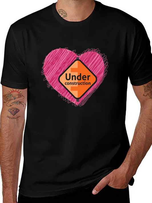 Under Construction Heart Graphic Tee - Soft Black Shirt