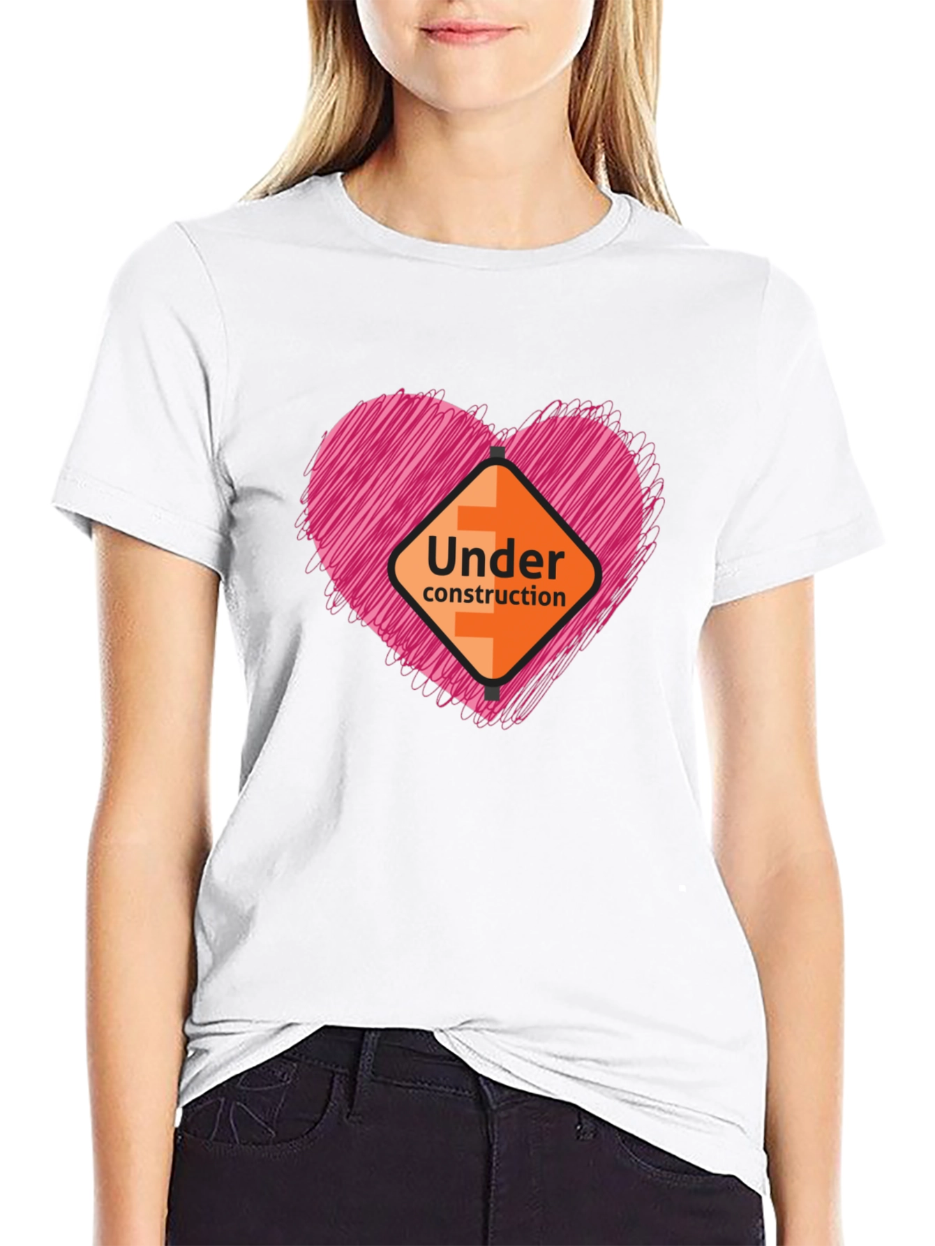Under Construction Heart Graphic Tee - Soft Black Shirt