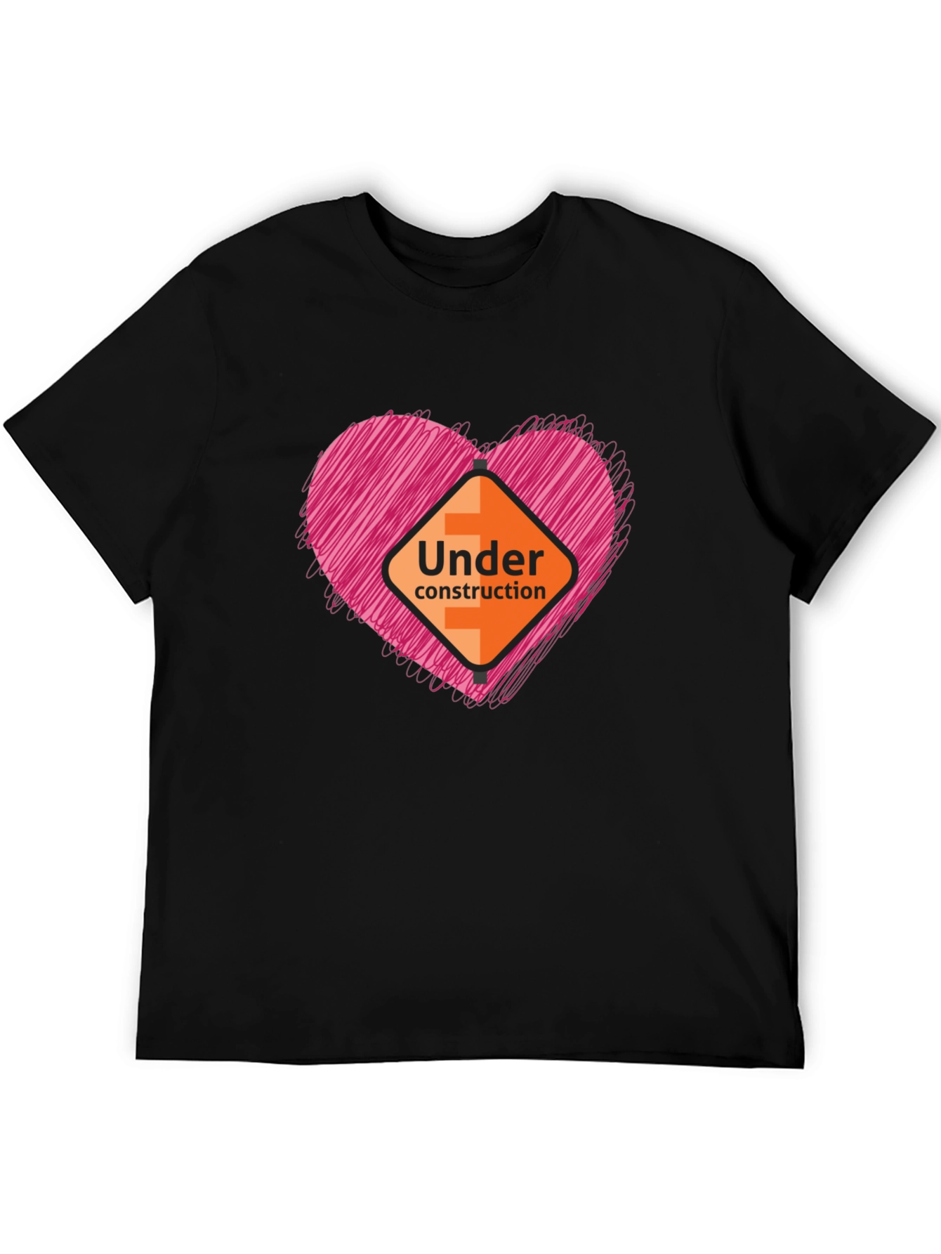Under Construction Heart Graphic Tee - Soft Black Shirt