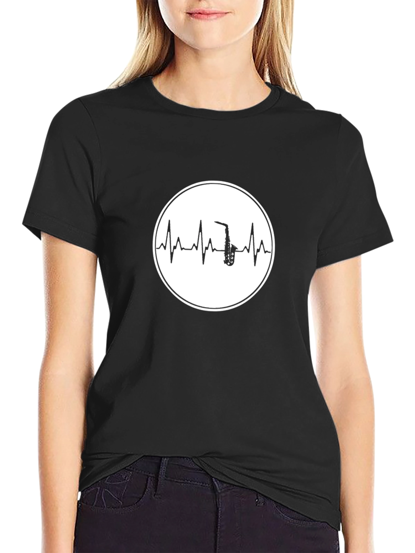 Saxophone Heartbeat Graphic T-Shirt - Music Lover Tee