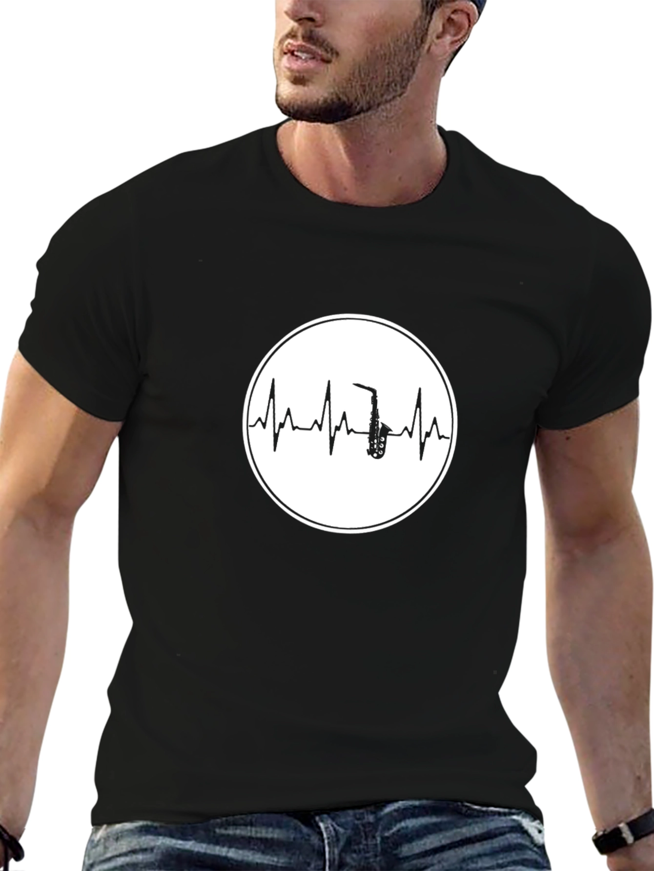 Saxophone Heartbeat Graphic T-Shirt - Music Lover Tee