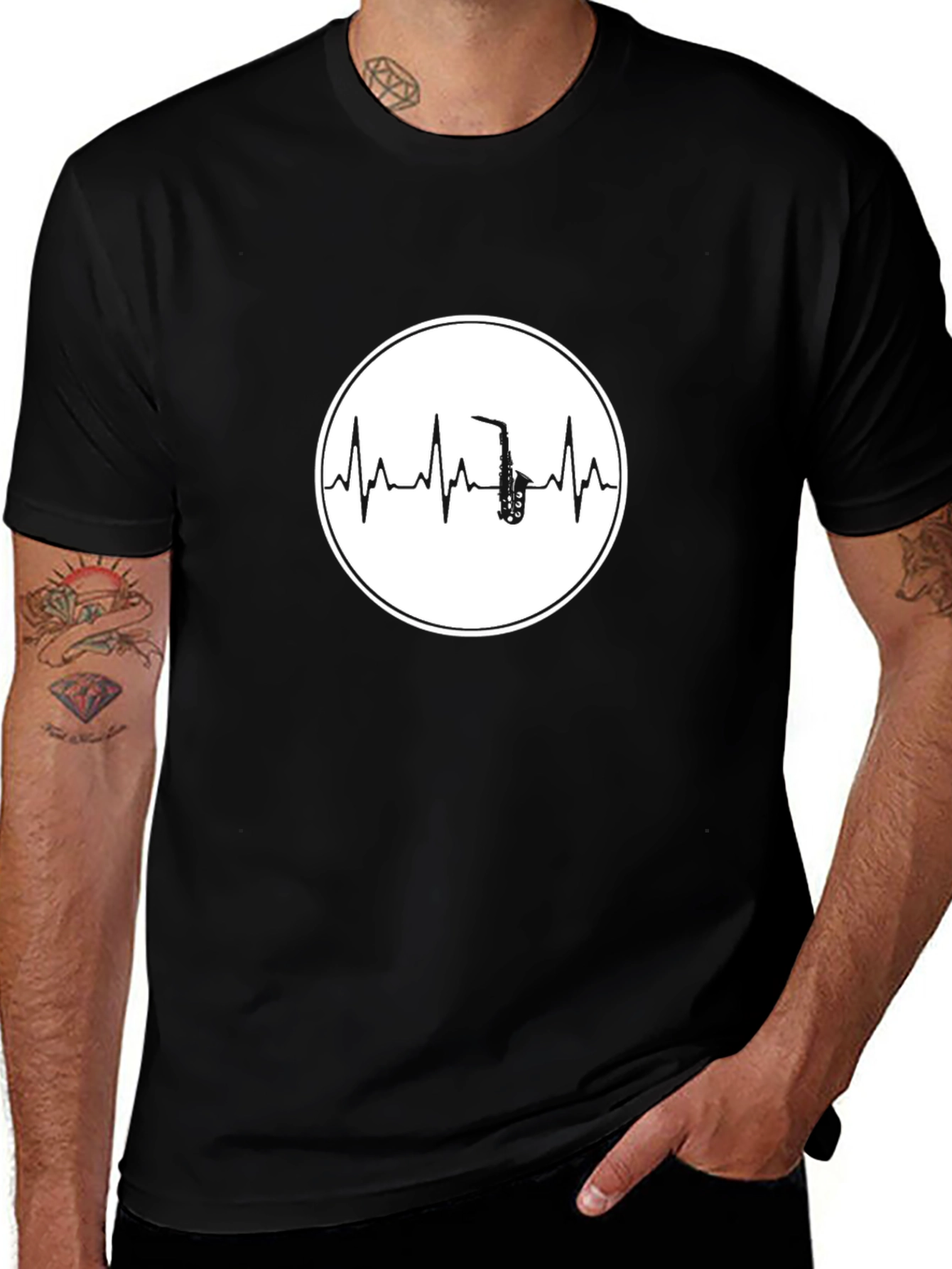 Saxophone Heartbeat Graphic T-Shirt - Music Lover Tee