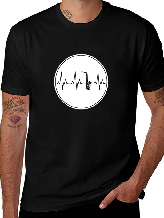 Saxophone Heartbeat Graphic T-Shirt - Music Lover Tee