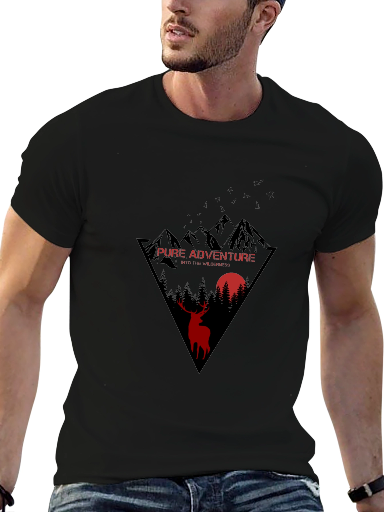 Pure Adventure Black T-Shirt with Wilderness Design