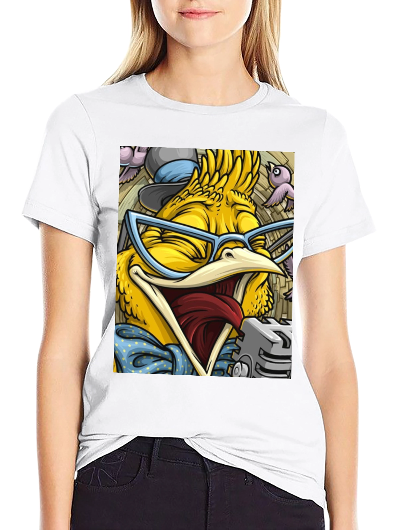 Cartoon Bird Graphic T-Shirt