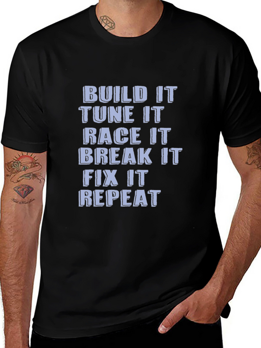 Build Tune Race Repeat Black Graphic Tee