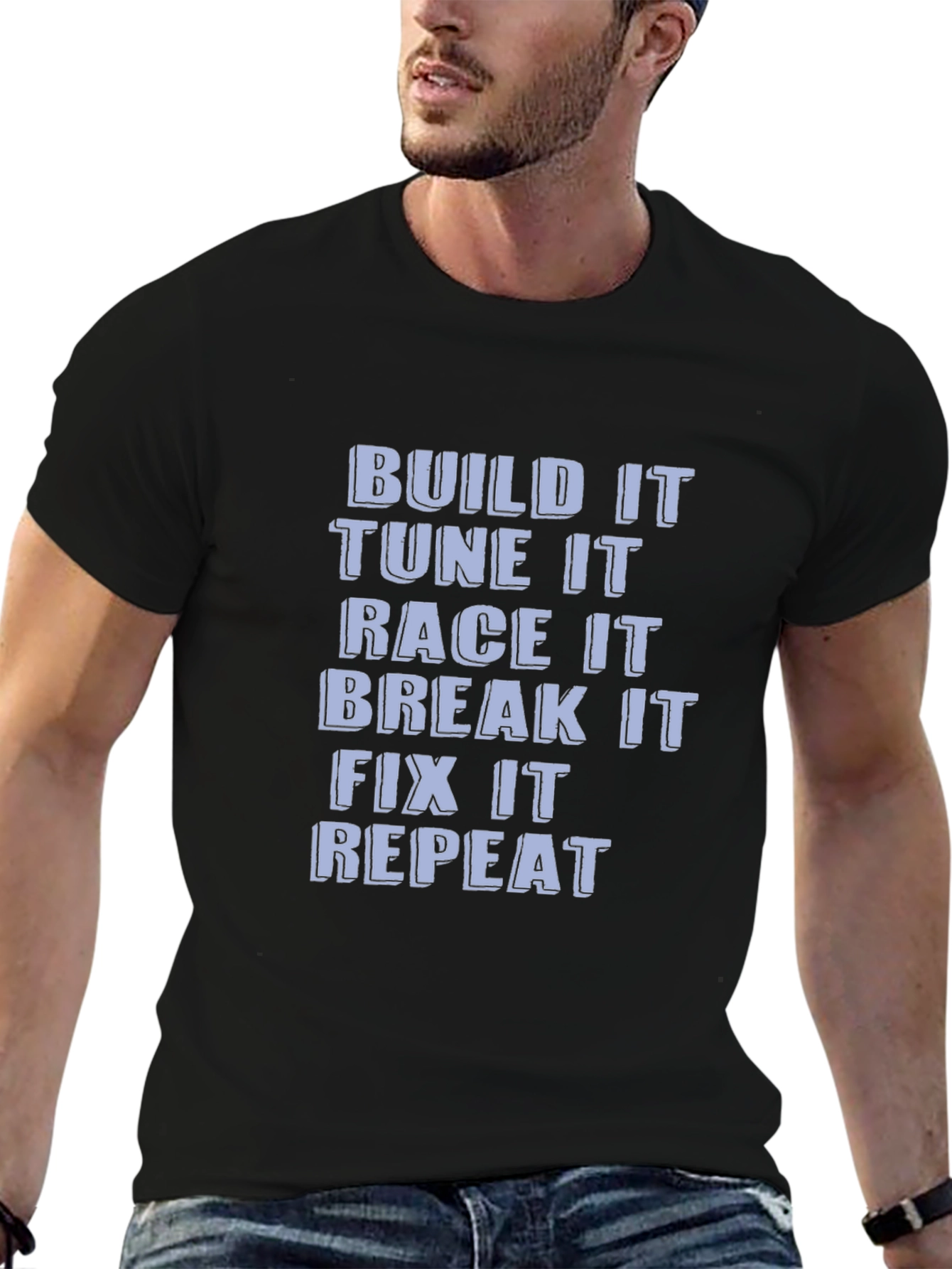 Build Tune Race Repeat Black Graphic Tee