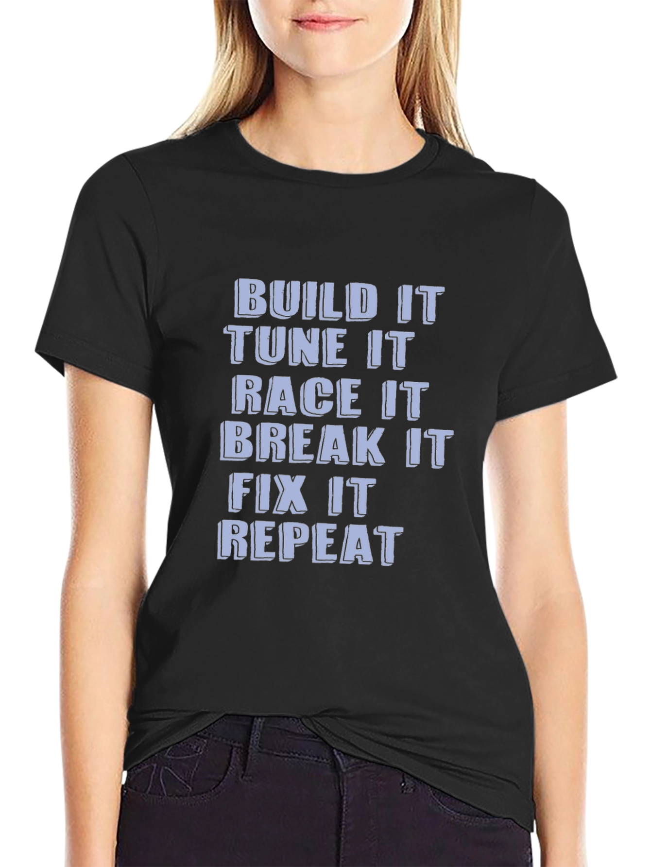 Build Tune Race Repeat Black Graphic Tee