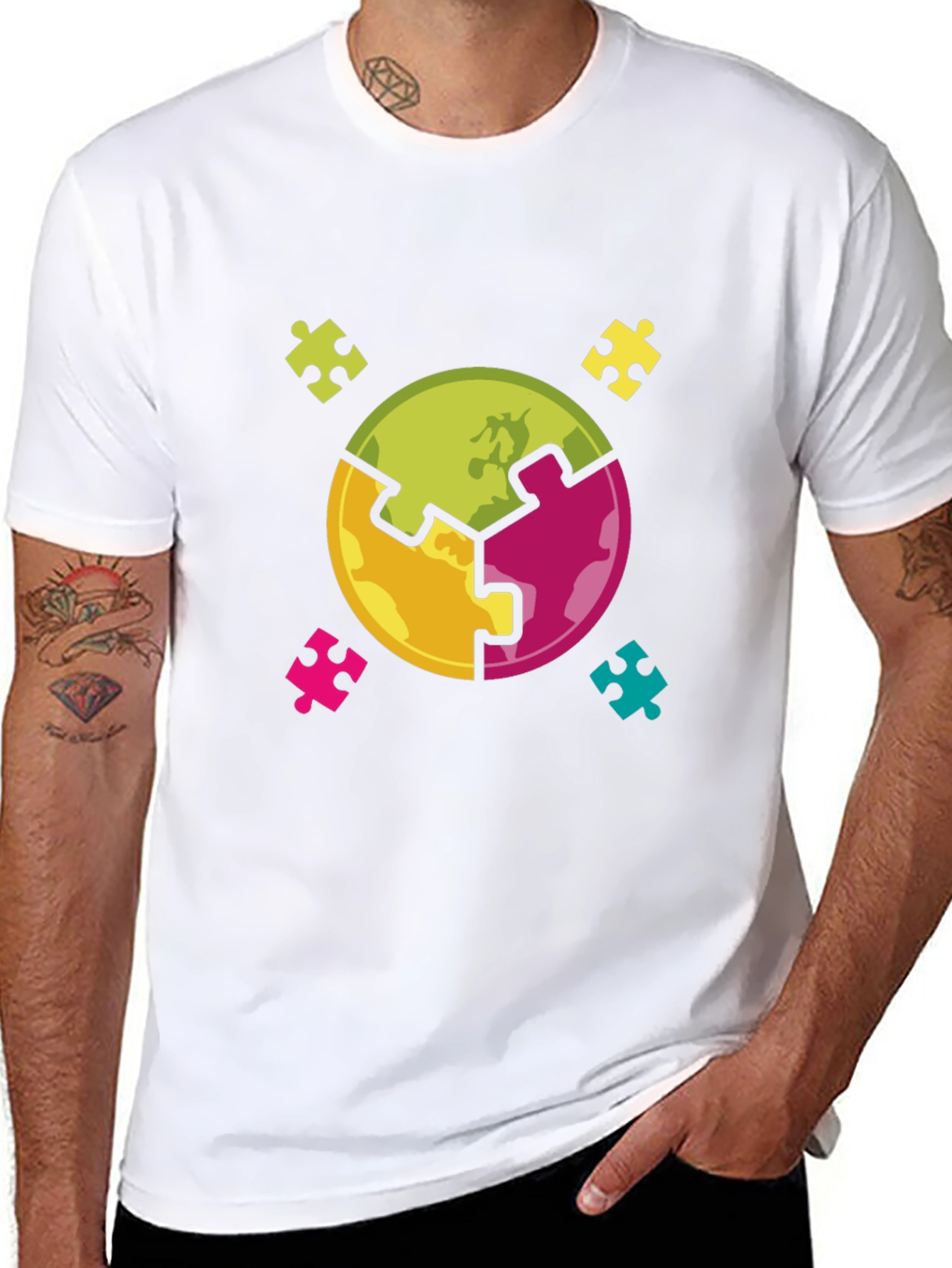 Puzzle Piece World Graphic Tee - Autism Awareness